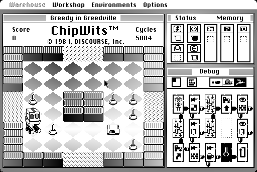 A screenshot of ChipWits 1984 showing a program in action.