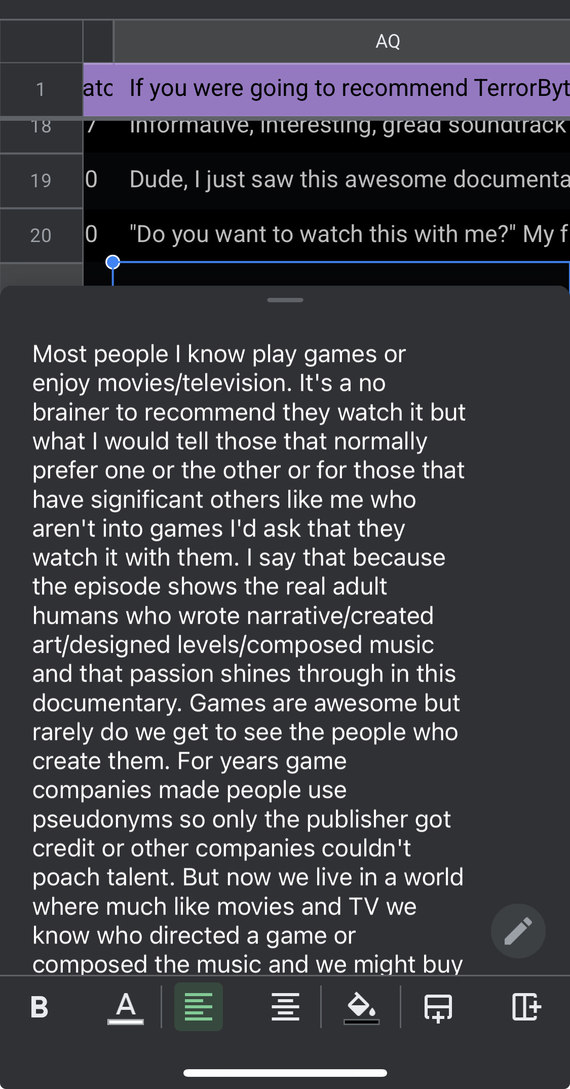 Most people I know play games or enjoy movies/television. It's a no brainer to recommend they watch it but what I would tell those that normally prefer one or the other or for those that have significant others like me who aren't into games l'd ask that they watch it with them. I say that because the episode shows the real adult humans who wrote narrative/created art/designed levels/composed music and that passion shines through in this documentary. Games are awesome but rarely do we get to see the people who create them. For years game companies made people use
pseudonyms so only the publisher got credit or other companies couldn't poach talent. But now we live in a world where much like movies and TV we know who directed a game or composed the music and we might buy...