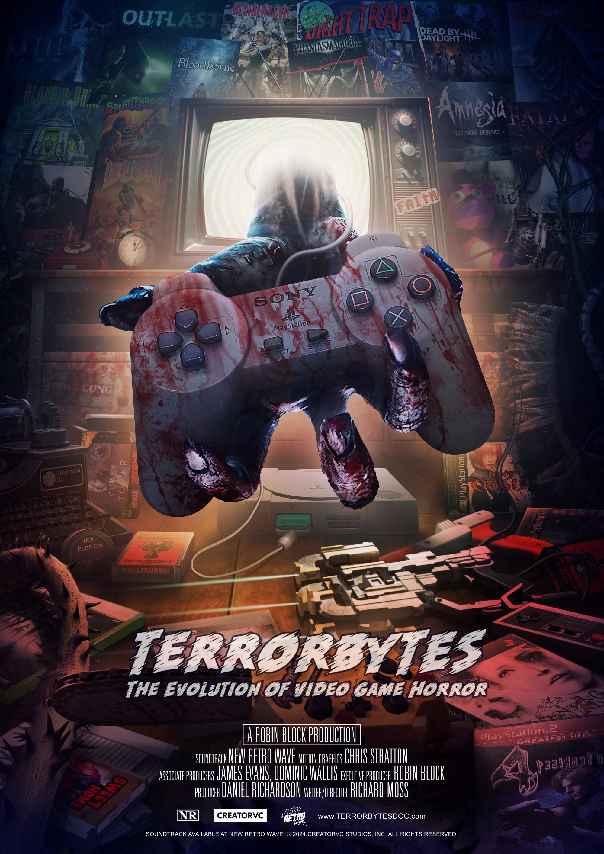 Poster for TerrorBytes: The Evolution of Video Game Horror, a Robin Block Production that's written/directed by Richard Moss and produced by Daniel Richardson