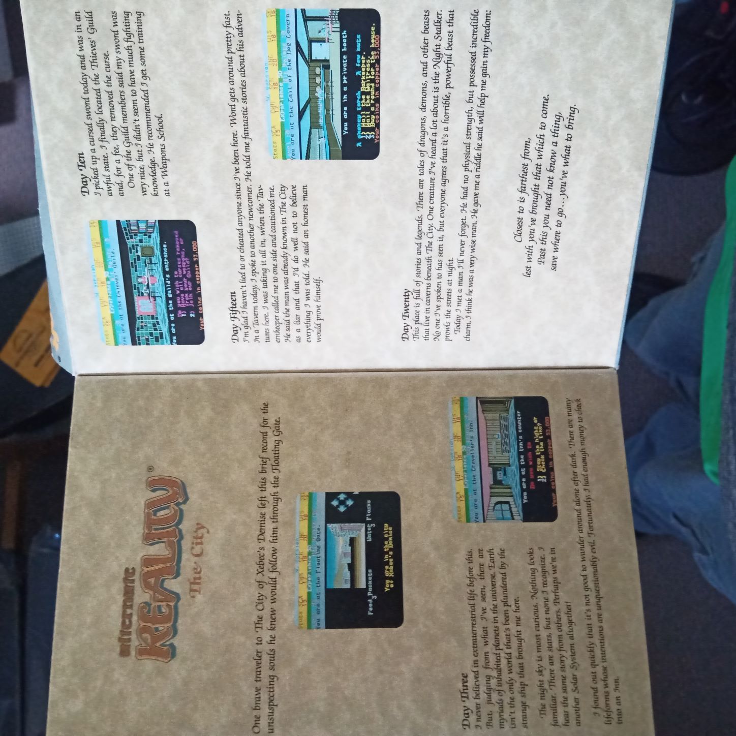 Photo of the fold-out inside-front box cover of the Mac version of old CRPG Alternate Reality: The City