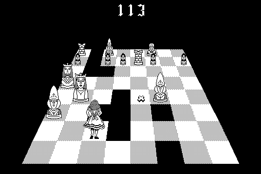 A screenshot of 1984 Mac game Alice, which was officially called Through the Looking Glass for its boxed release.
