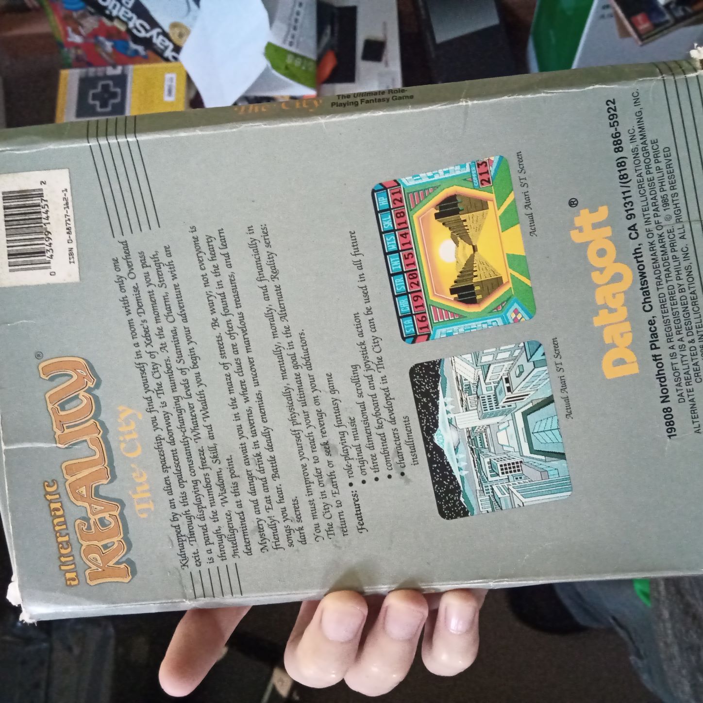 Photo of the back box cover of the Mac version of old CRPG Alternate Reality: The City